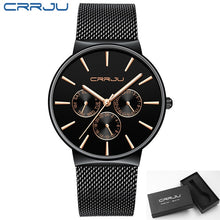 Load image into Gallery viewer, reloj hombre 2019 CRRJU Top Brand Luxury Men Watches Waterproof Ultra Thin Date Wrist Watch Male Mesh Strap Casual Quartz Clock