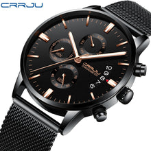 Load image into Gallery viewer, CRRJU New Men's Calander Waterproof Sport WristWatch with Milan strap Army Chronograph Quartz Heavy Watches Fashion male Clock